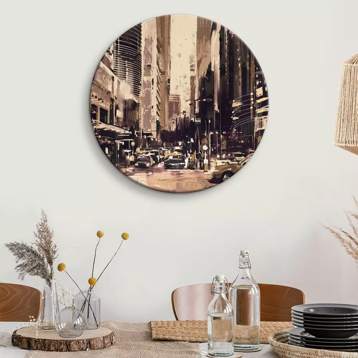 Apvalūs paveikslai Miesto gatvė su aukštais pastatais r37094