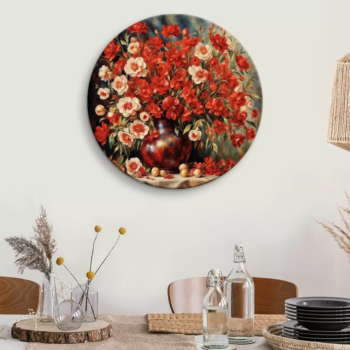 Apvalūs paveikslai Raudona puokštė Auguste'o Renoiro stiliumi. r37439