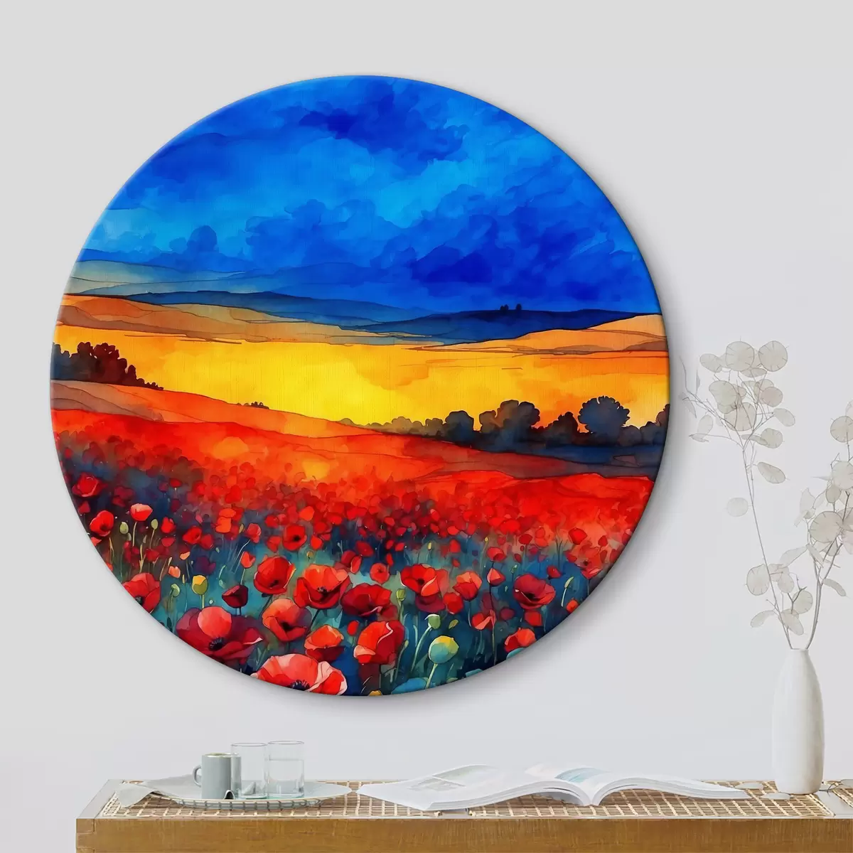 Apvalūs paveikslai Gėlių lauko vaizdas r37811