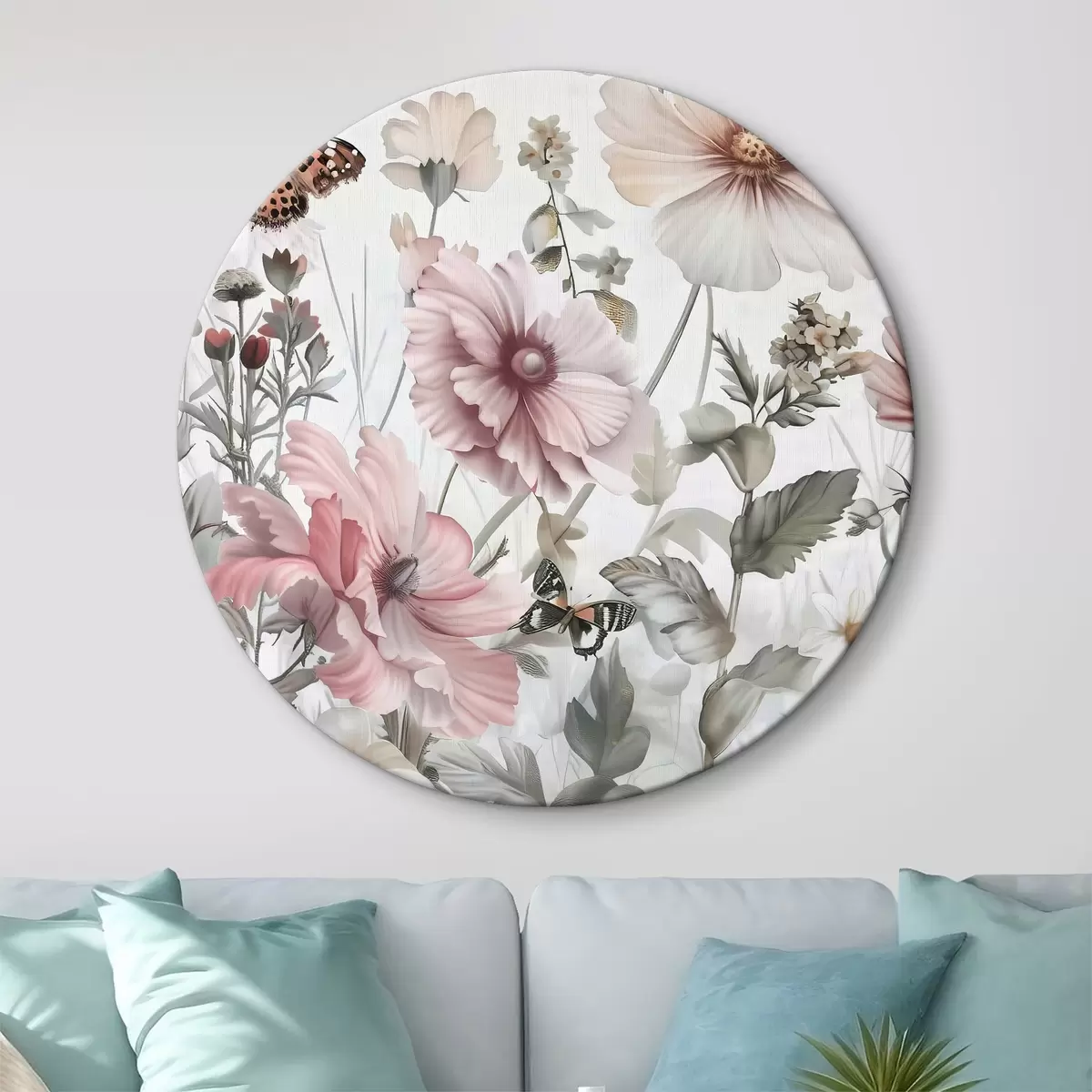 Apvalūs paveikslai Gėlės ir drugeliai stambiu planu r38153 Apvalūs paveikslai Gėlės ir drugeliai stambiu planu r38153