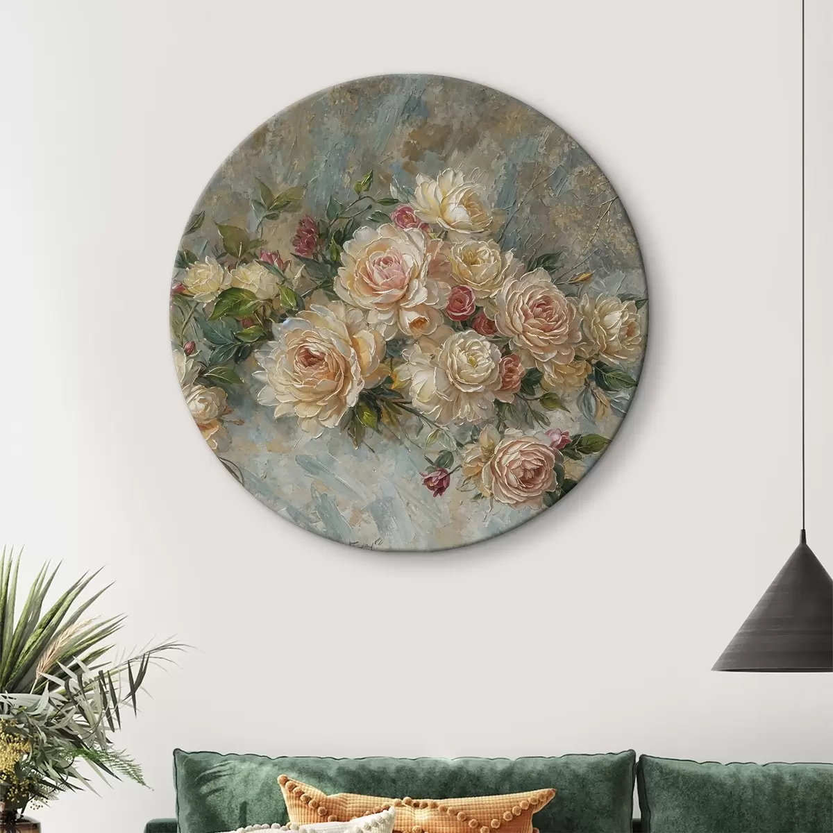 Apvalūs paveikslai Gėlių vaizdas mėlyname fone r38199 Apvalūs paveikslai Gėlių vaizdas mėlyname fone r38199