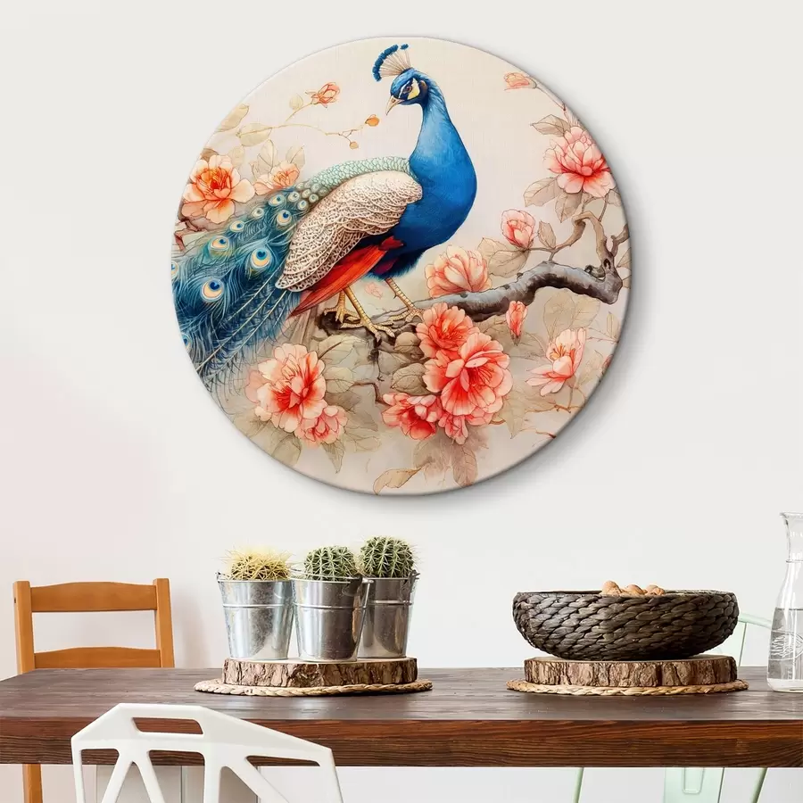 Paveikslėlis Paveikslas, kuriame pavaizduotas povas ant šakos su gėlėmis r38451