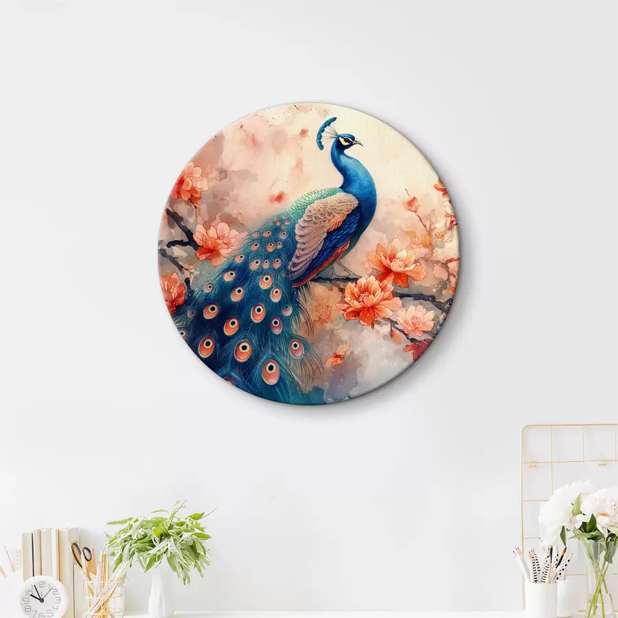 Paveikslėlis Paveikslas, kuriame pavaizduotas povas ant šakos su gėlėmis r38455