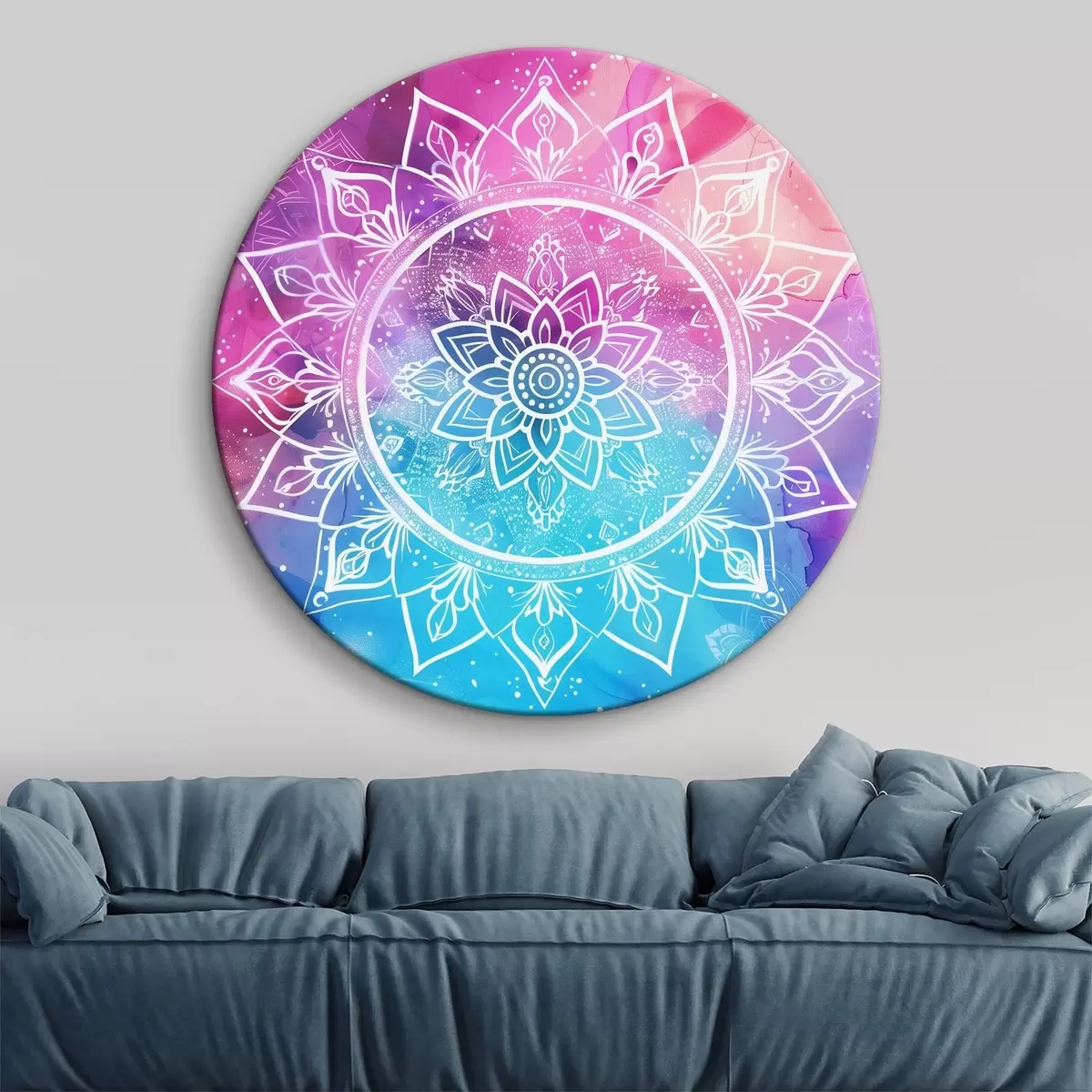 Apvalūs paveikslai Balta mandala spalvotame fone r38529