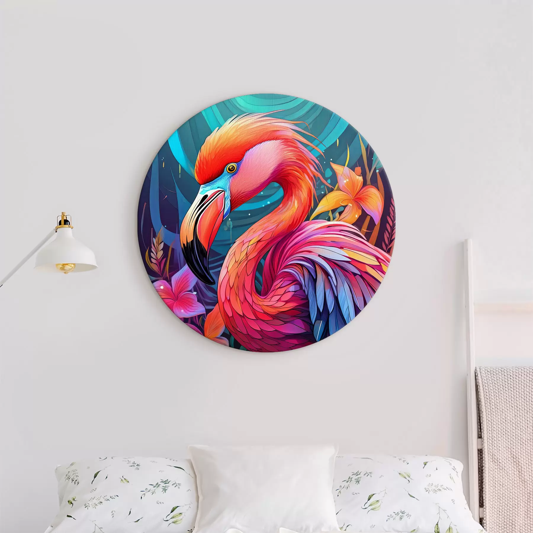 Fototapetai Spalvingas rožinis flamingas su gėlėmis r38609