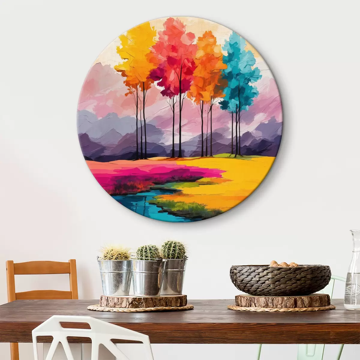 Apvalūs paveikslai Įvairiaspalviai akrilo medžiai r40456
