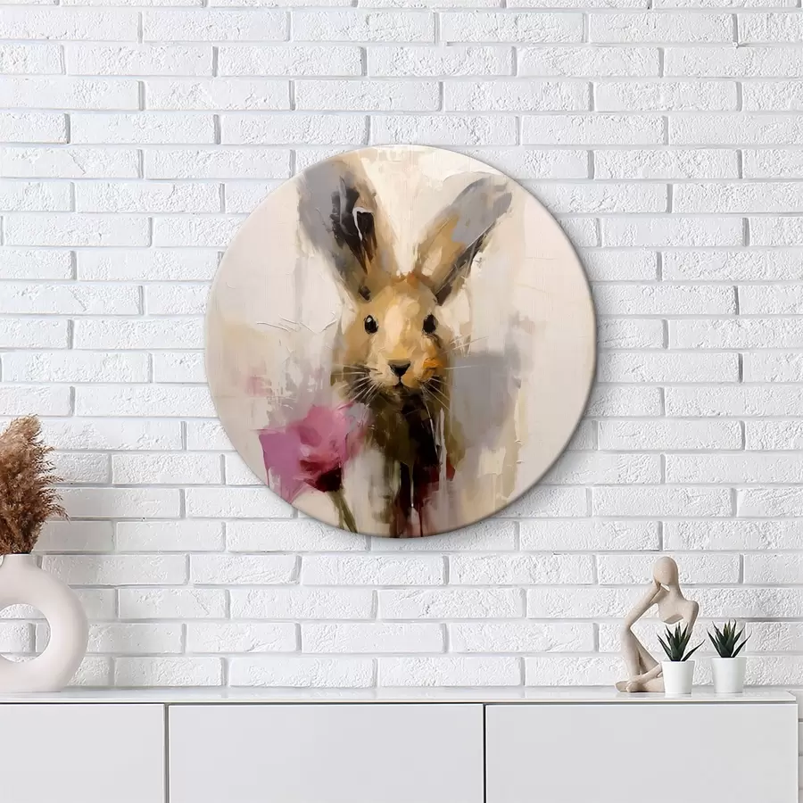 Paveikslėlis Abstraktus kiškis ir gėlė, pilka, rožinė, ruda r40516