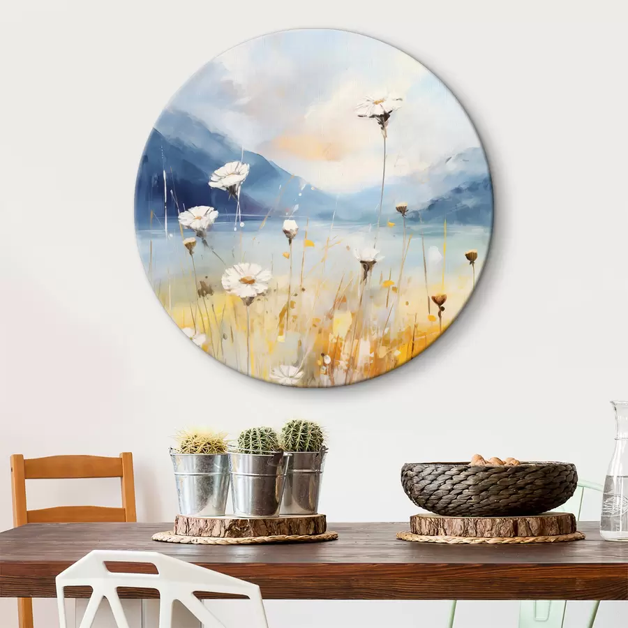 Paveikslėlis Balti margučiai kalnų fone, mėlyna, geltona, oranžinė spalvos r40522