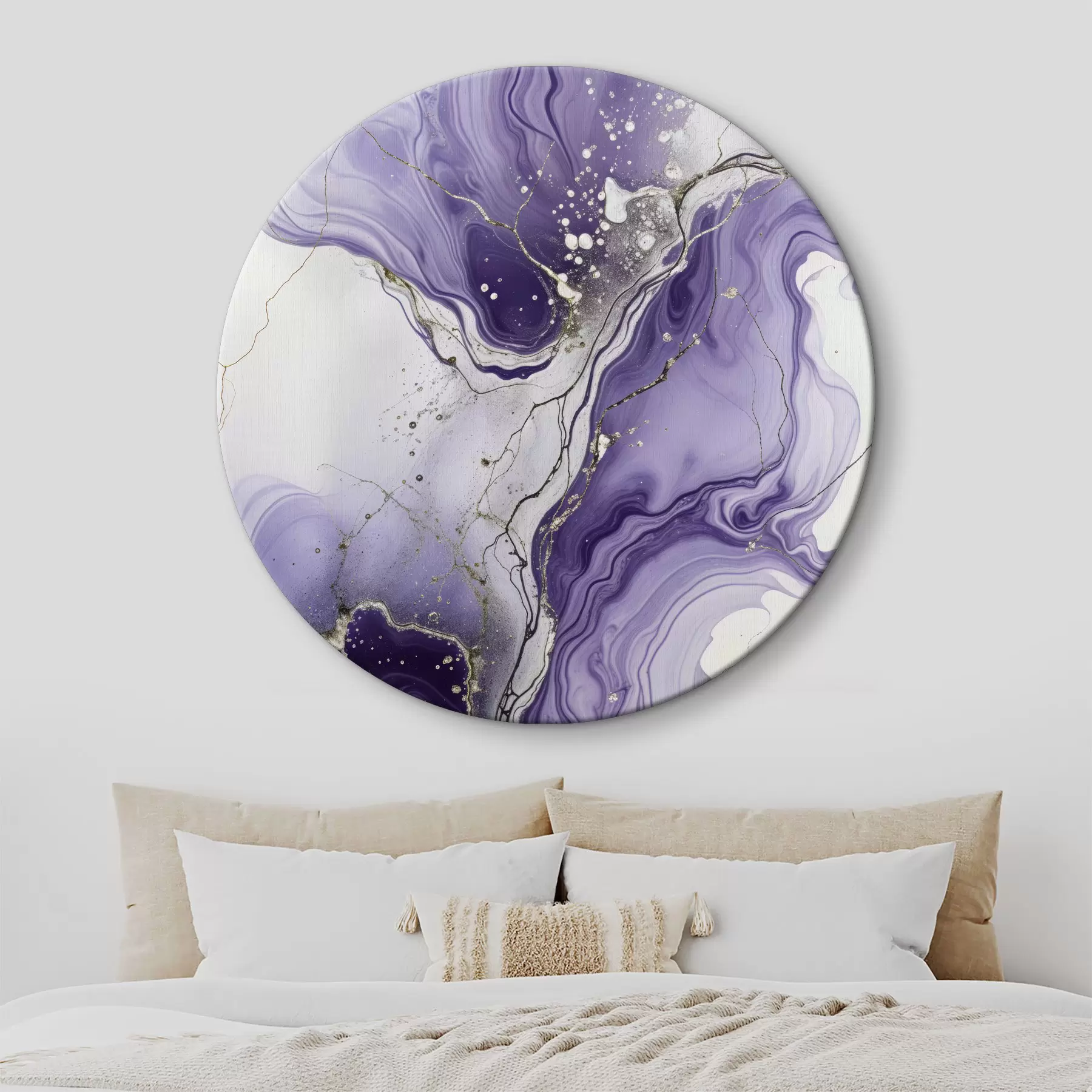 Fototapetai Abstrakti skysto meno kompozicija, atspausdinta virpančiais violetiniais, baltais ir pilkais dažais r40566