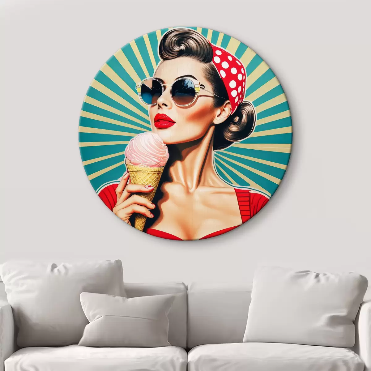 Apvalūs paveikslai mergina su ledais, pop menas, pin-up, retro r40718