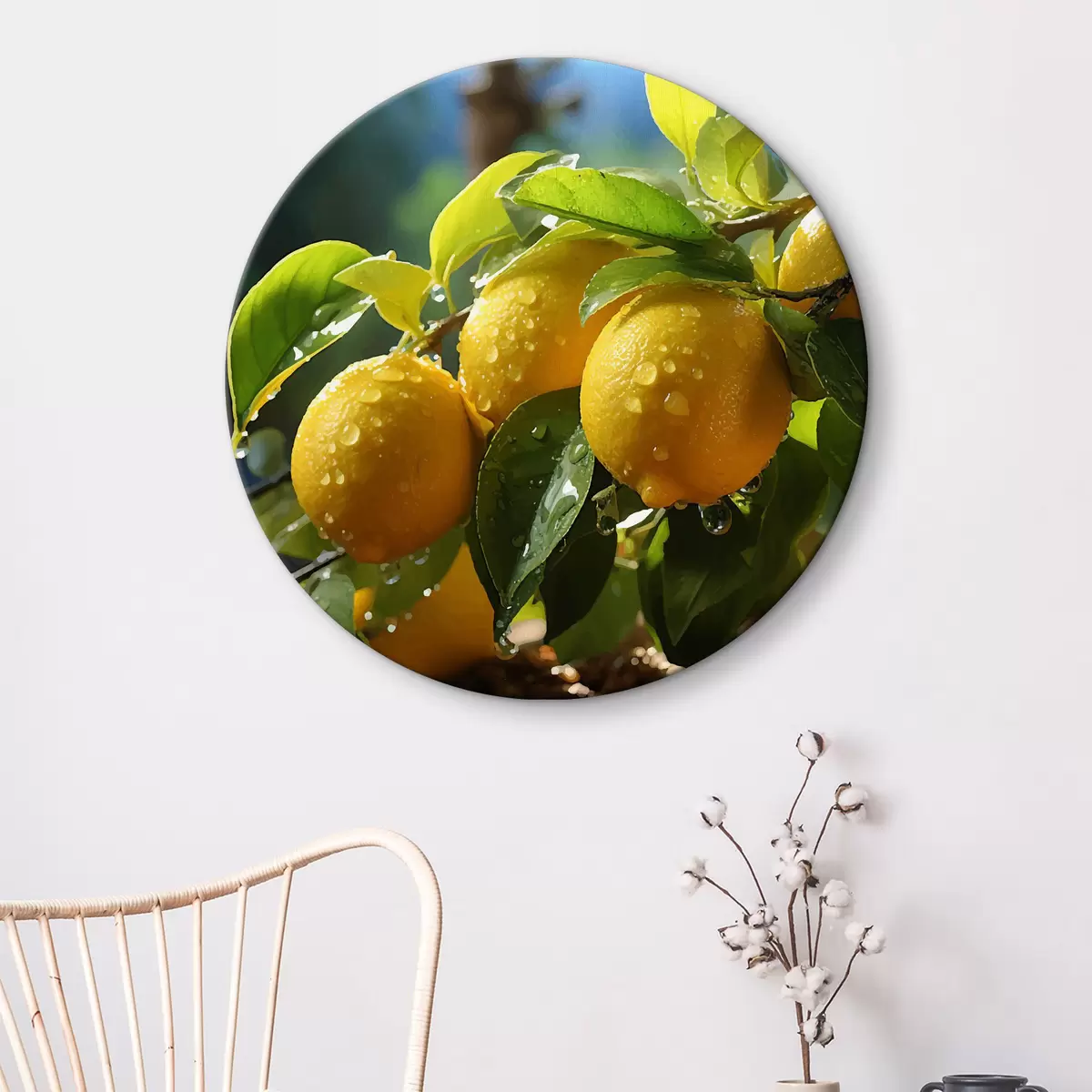 Apvalūs paveikslai Citrinos, citrinos ant medžio, rasa r40840
