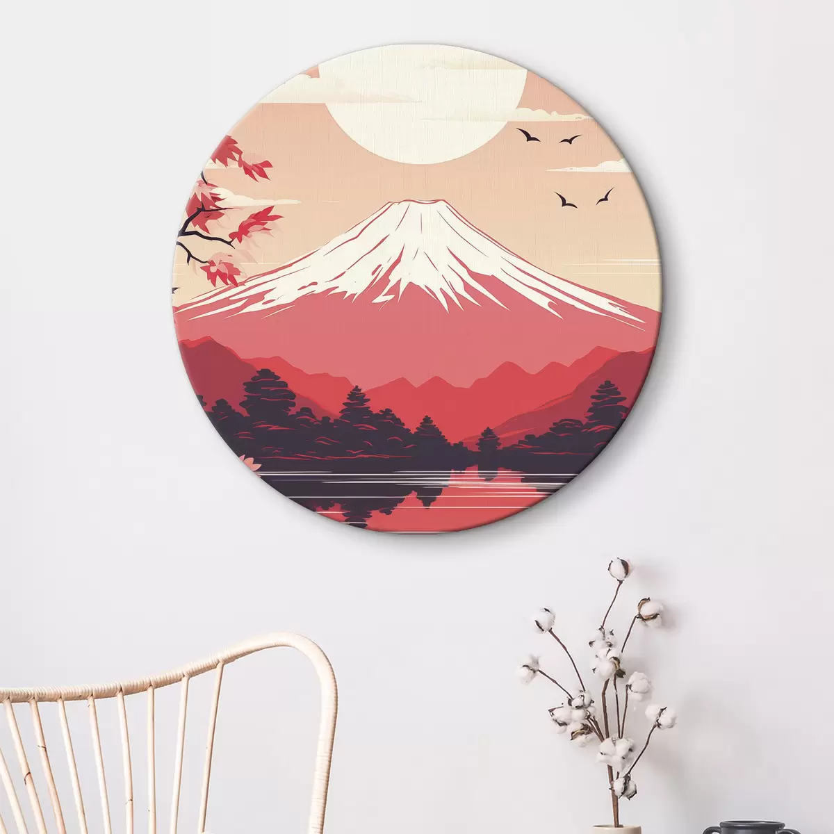 Apvalūs paveikslai Fudži kalnų kraštovaizdis, japoniškas stilius, graži gamta r40954
