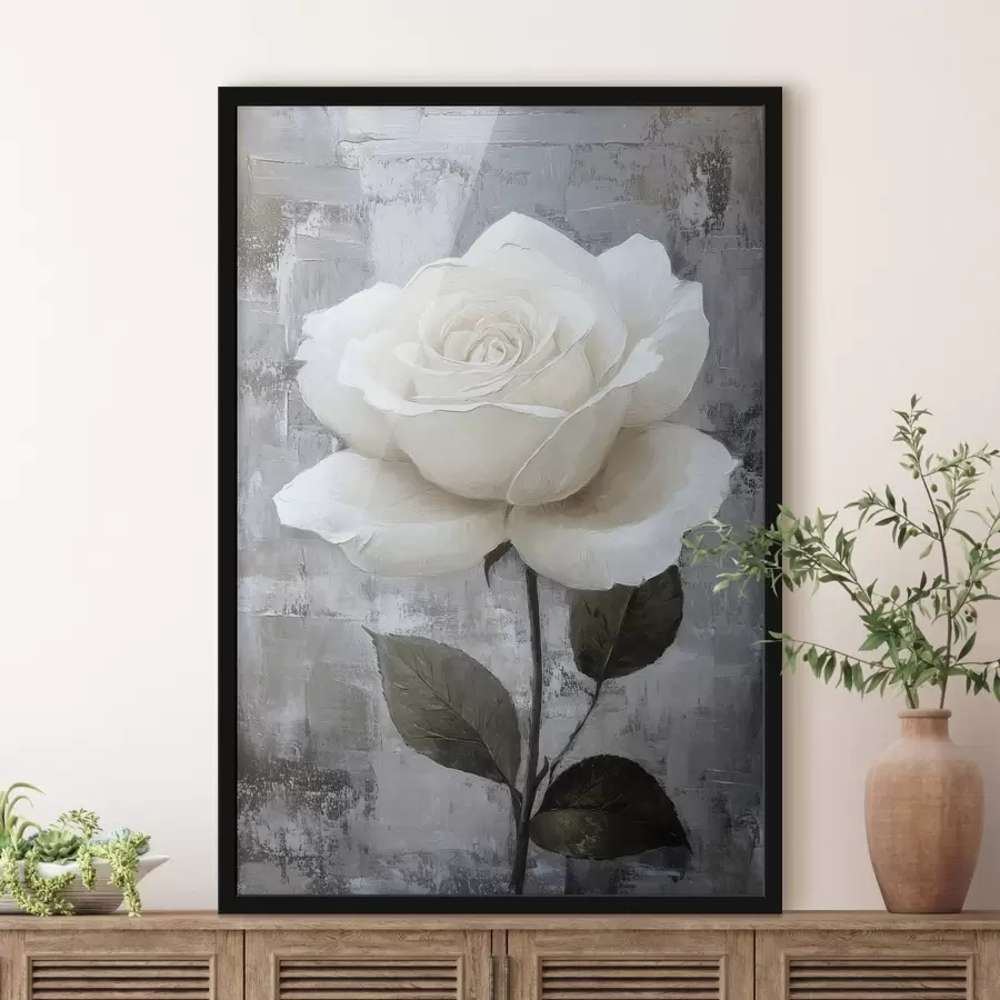 Fototapetai Balta rožė, nupiešta ranka betoniniame fone f42185