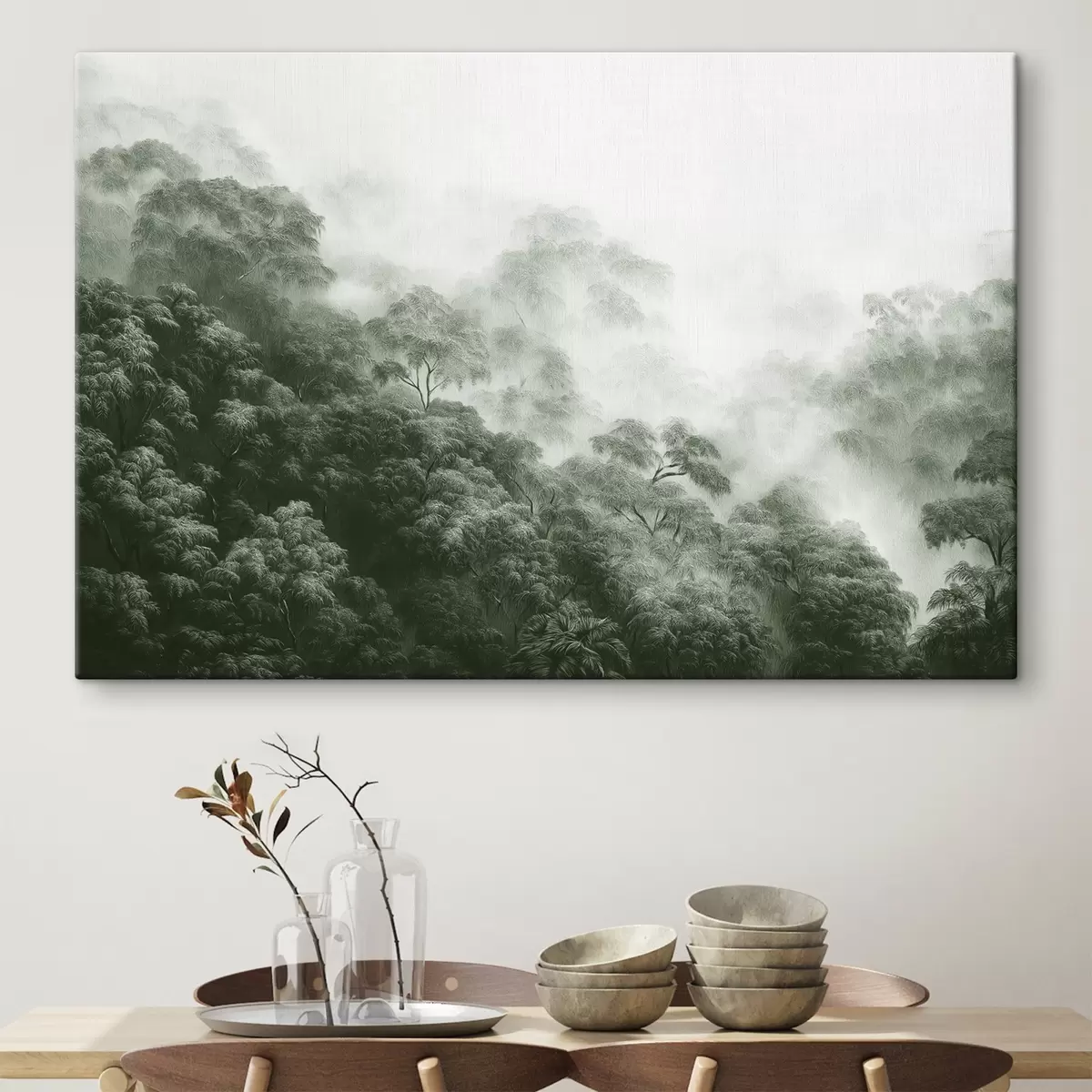 Paveikslėlis Atogrąžų miškas rūke, palmės, žalios spalvos s42371