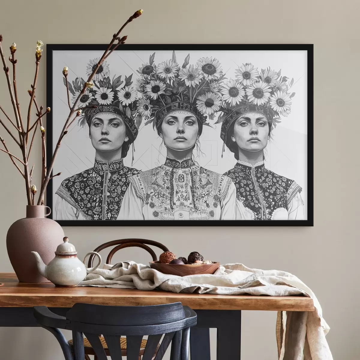 Plakatas Ukrainiečių moterys su gėlių vainikais f42379
