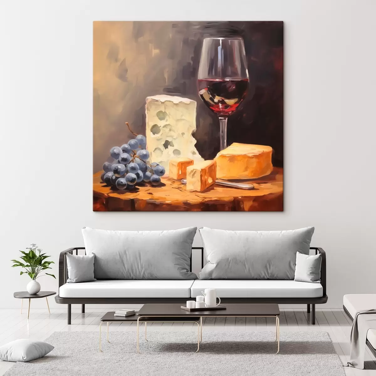 Paveikslėlis Taurė raudonojo vyno ir sūrių imitacijos paveikslas s42415