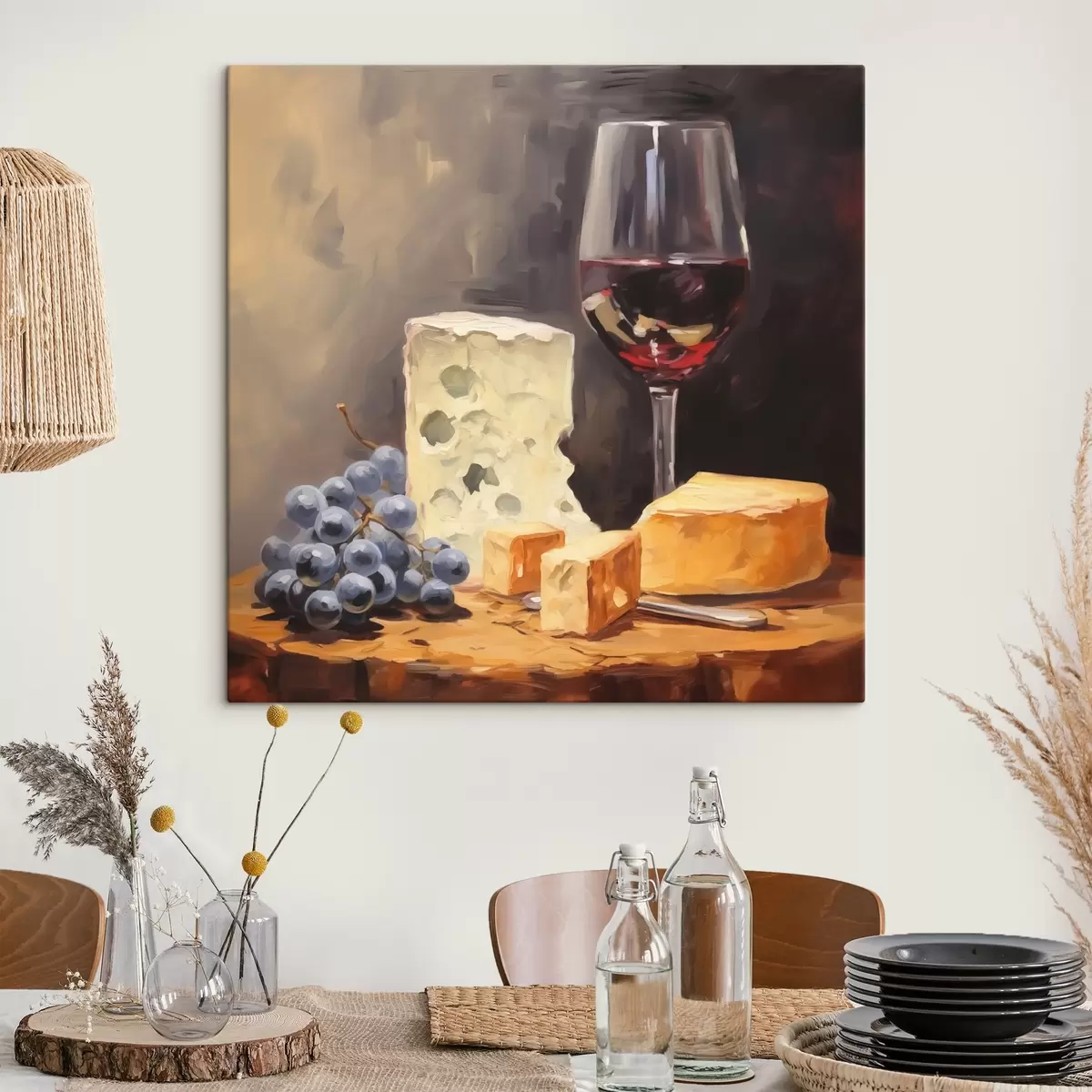 Paveikslėlis Taurė raudonojo vyno ir sūrių imitacijos paveikslas s42415