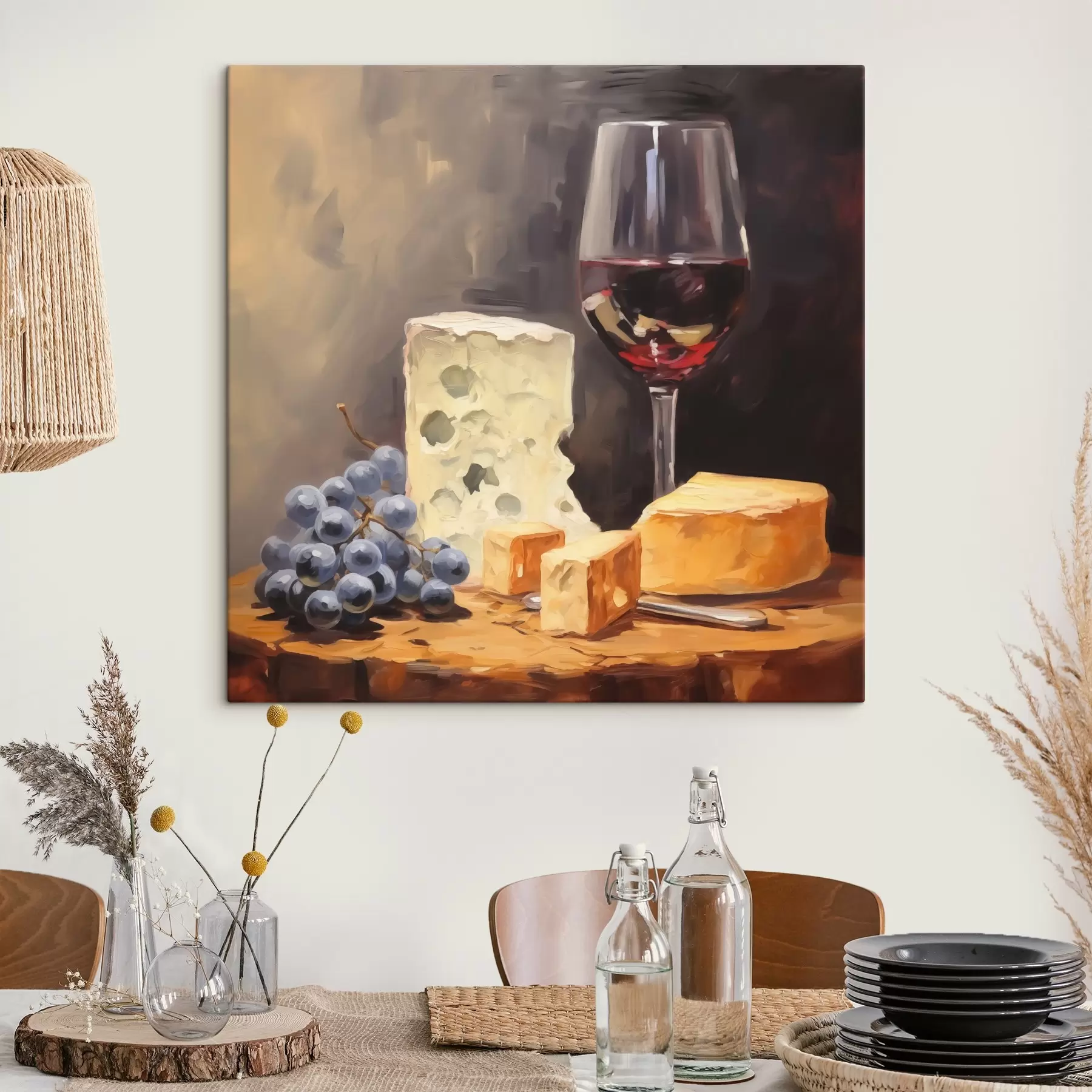 Paveikslėlis Taurė raudonojo vyno ir sūrių imitacijos paveikslas s42415
