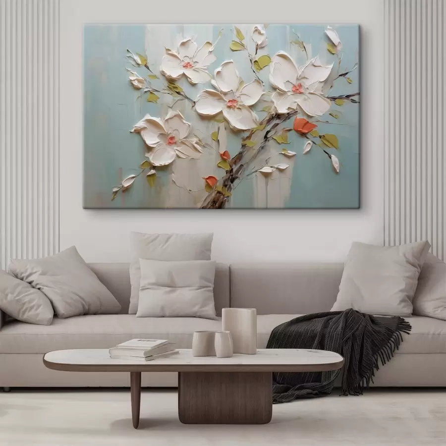 Paveikslėlis Baltos gėlės imituoja dažų potėpius s42417