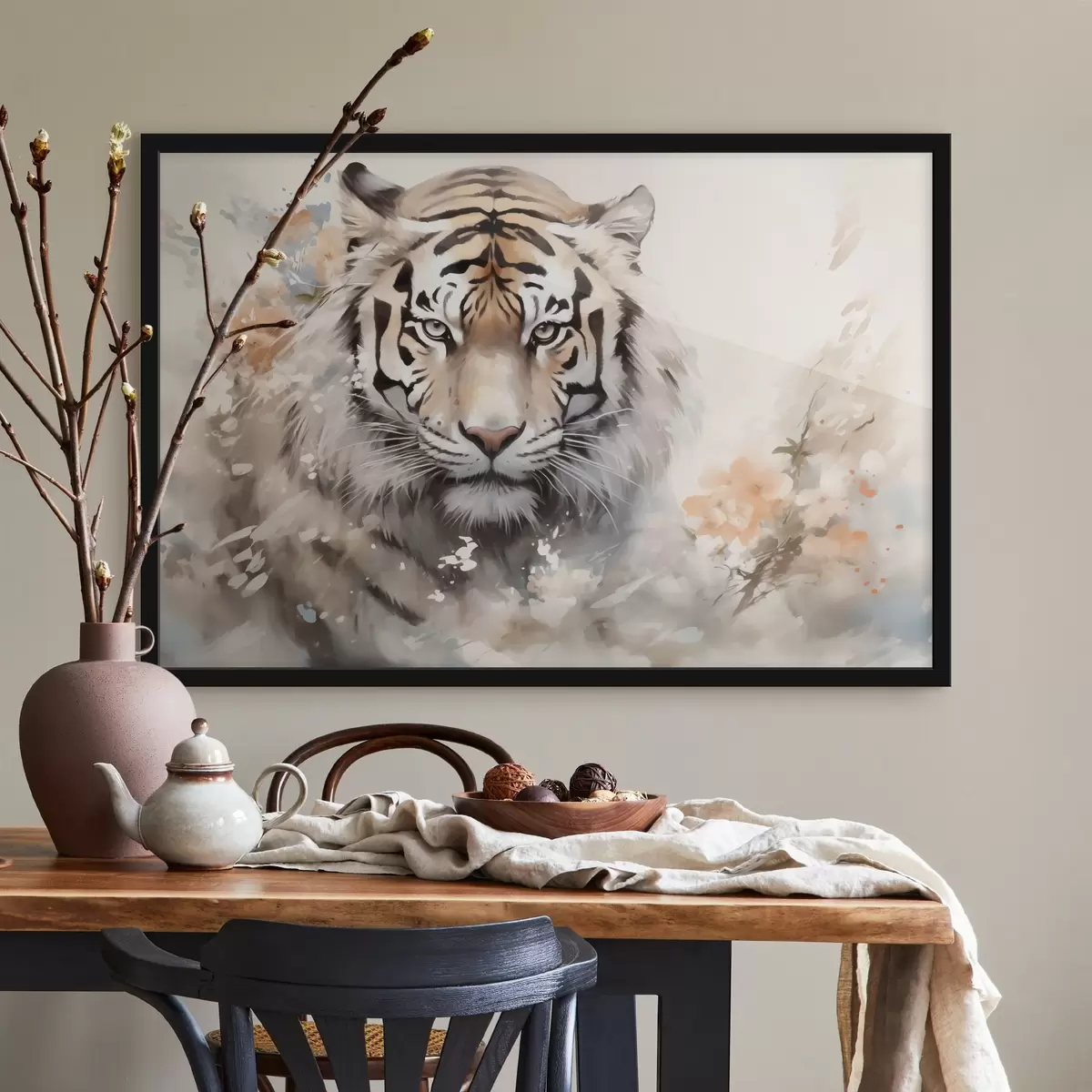 Plakatas Abstraktus tigro portretas tarp dėmių f42421