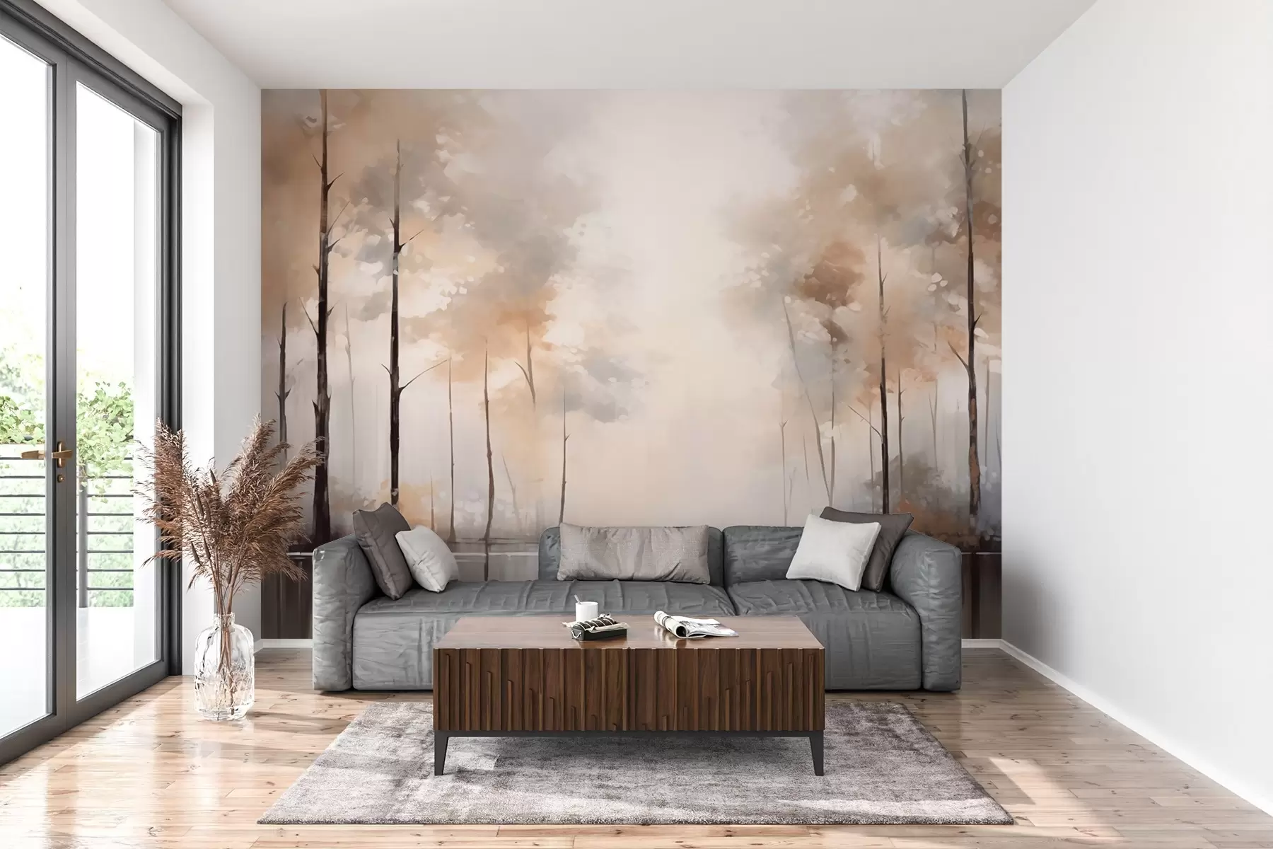 Fototapetai Miglotas miškas prie tvenkinio w02758