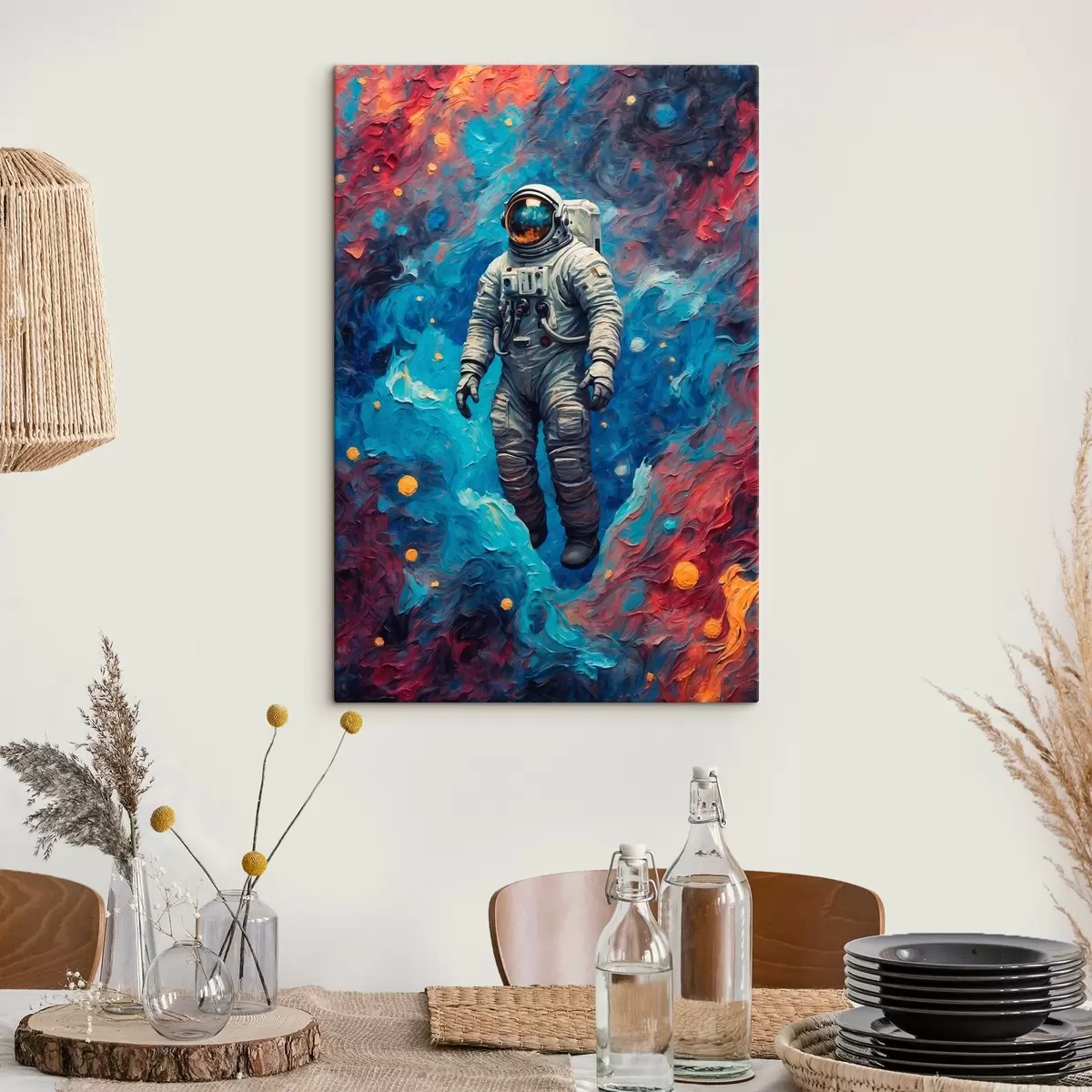 Paveikslėlis Astronautas abstrakčiame kosmoso fone aliejinės tapybos stiliumi s42265