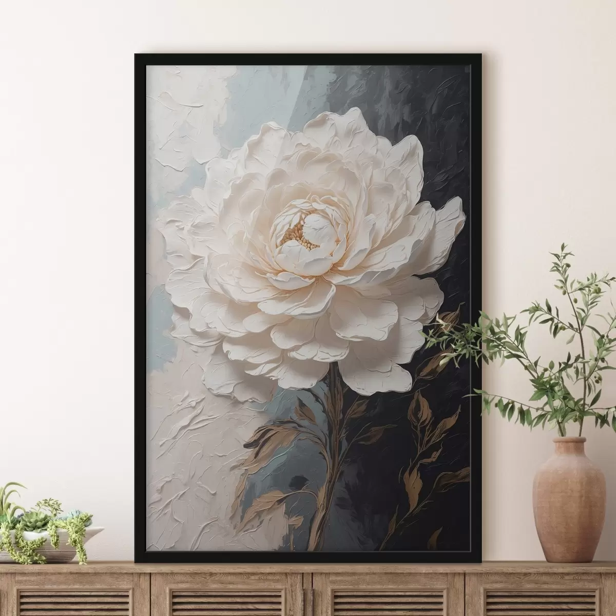 Plakatas Gėlė juodai baltame aliejiniame fone f42249