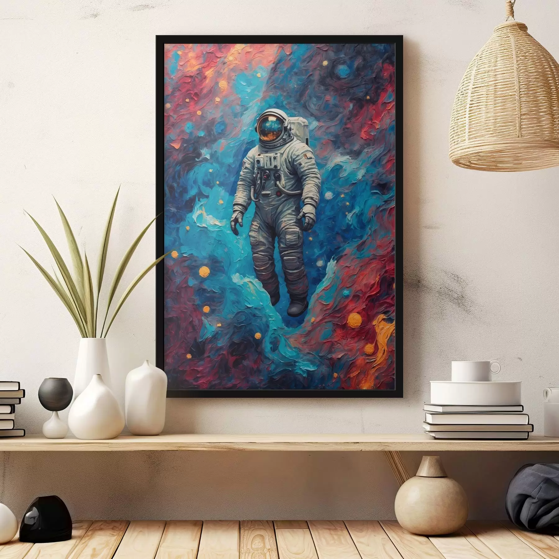 Paveikslėlis Astronautas abstrakčiame kosmoso fone aliejinės tapybos stiliumi f42265