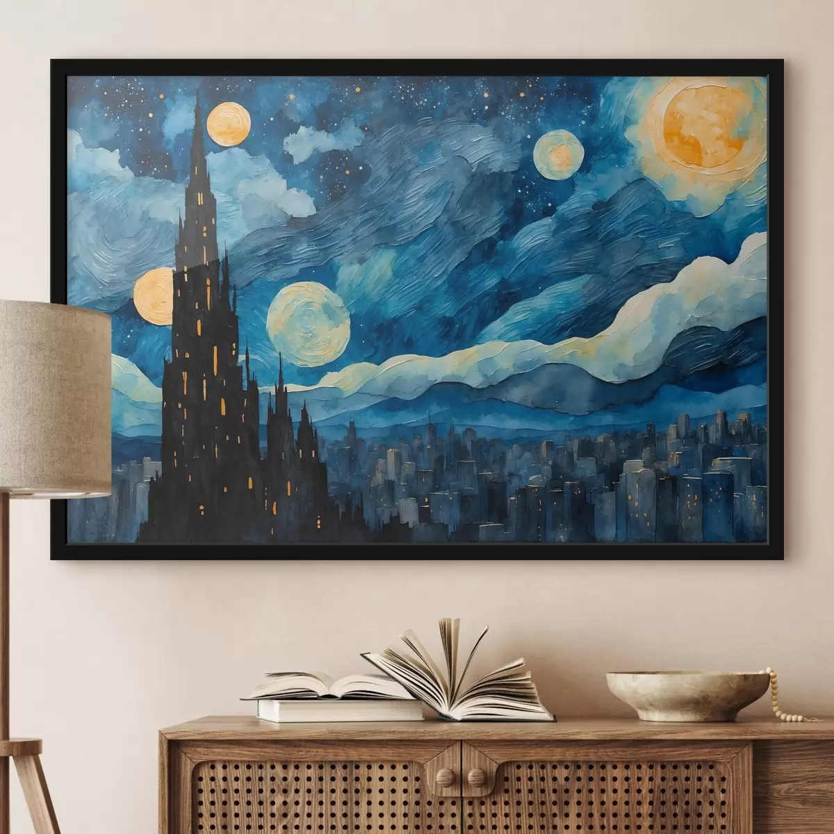 Plakatas Naktinis miestas aliejinės tapybos stiliumi f42268