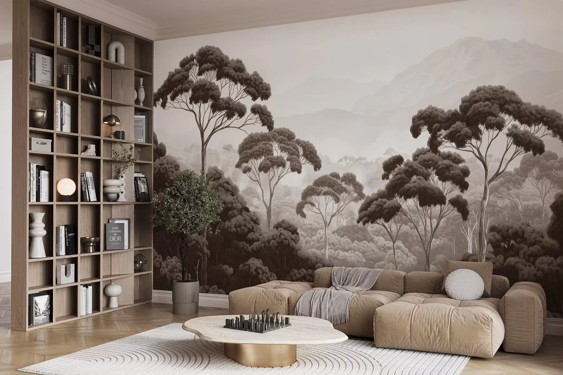 Fototapetai Džiunglių miškas, kalnai, atogrąžų, gamta, dideli medžiai, rudos spalvos w02739v2