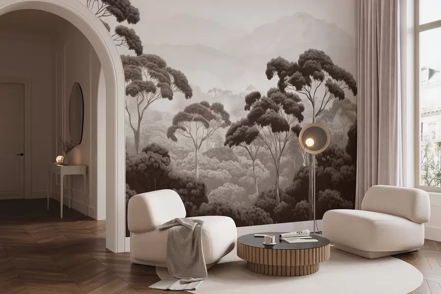 Fototapetai Džiunglių miškas, kalnai, atogrąžų, gamta, dideli medžiai, rudos spalvos w02739v2