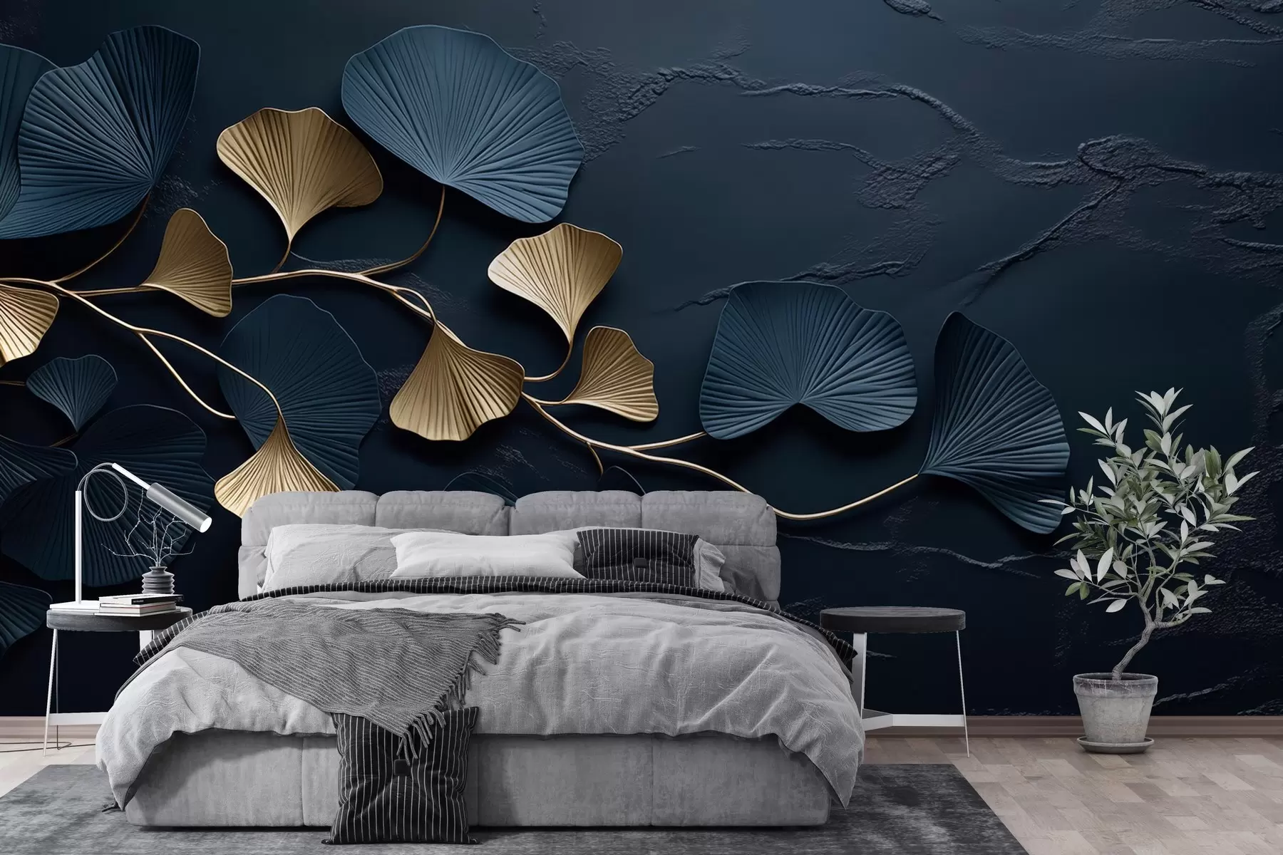 Fototapetai Tūrinė šaka su lapais ant betoninės sienos w02841