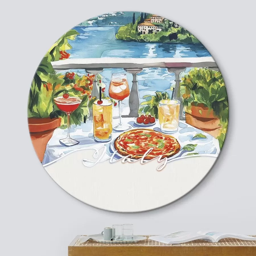 Paveikslėlis Italija estetika, akvarelės stilius, pica ir kokteiliai, kalnai r42434