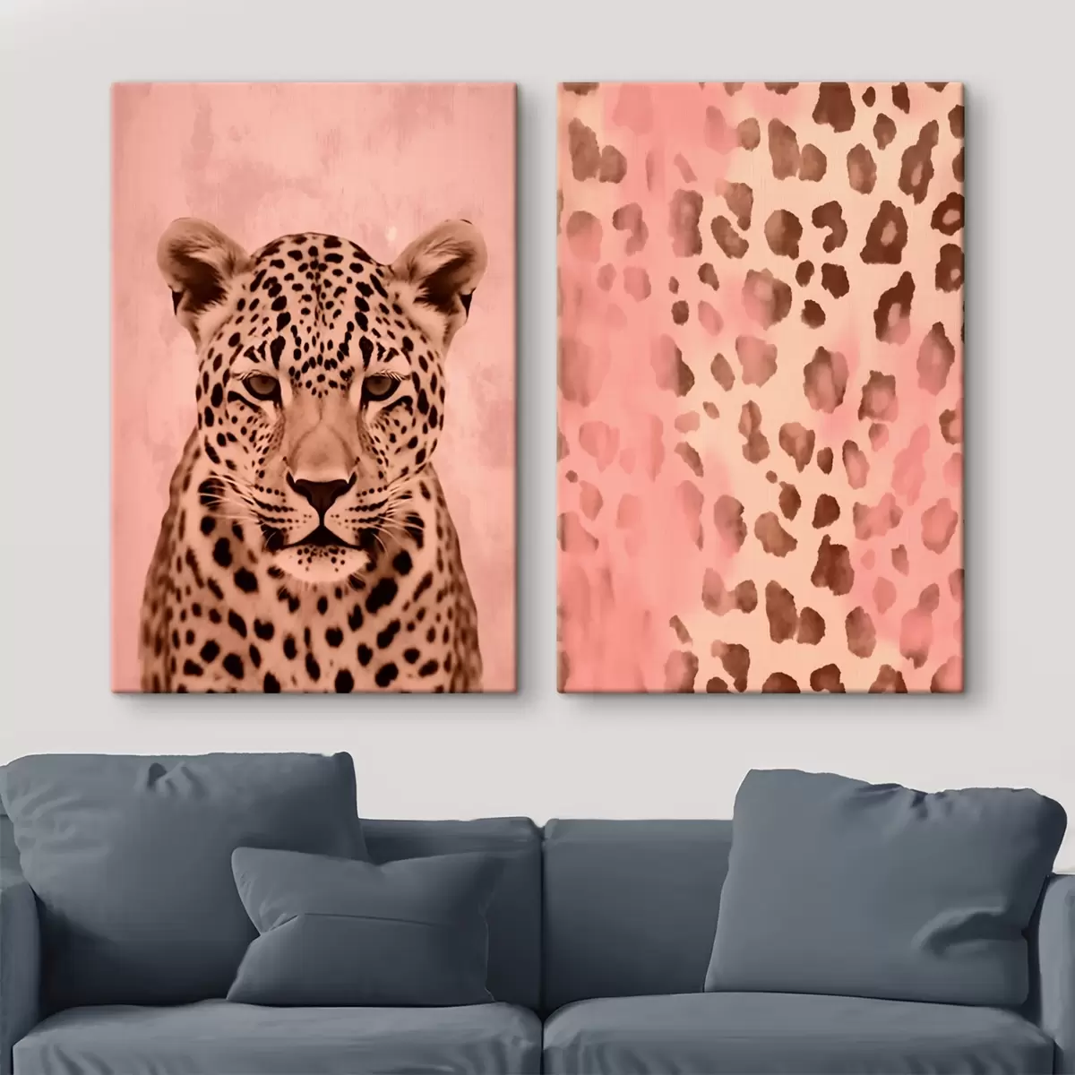 Paveikslėlis Gepardo portretas, abstraktus raštas su leopardo atspaudu rausvame fone m00402