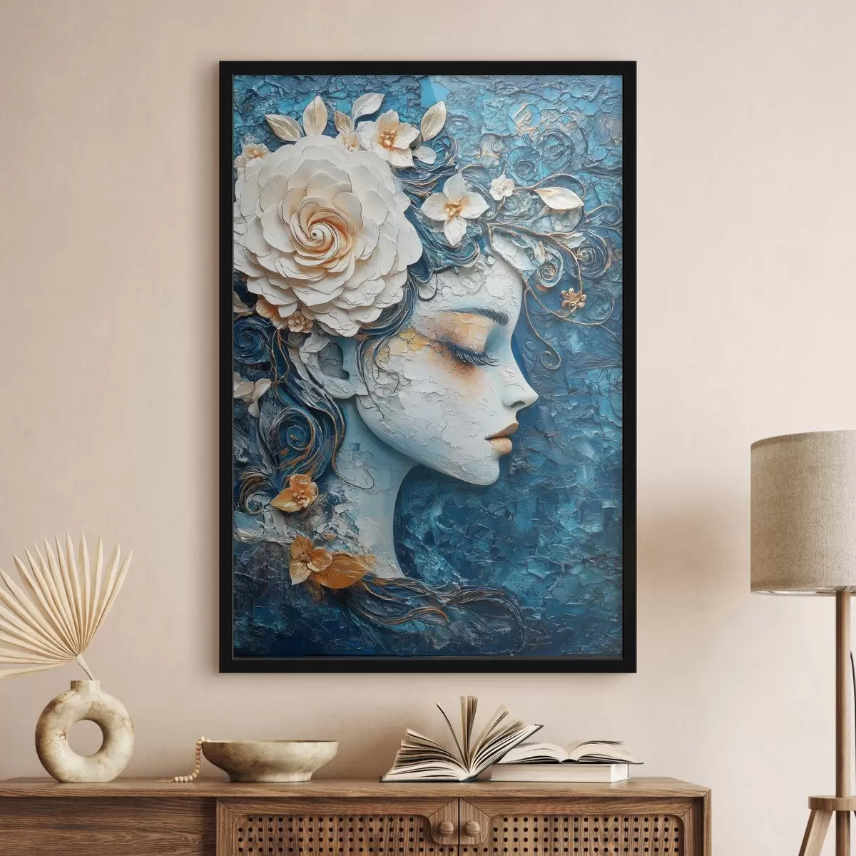 Plakatas Mergaitės profilio piešinys mėlynais tonais f42495