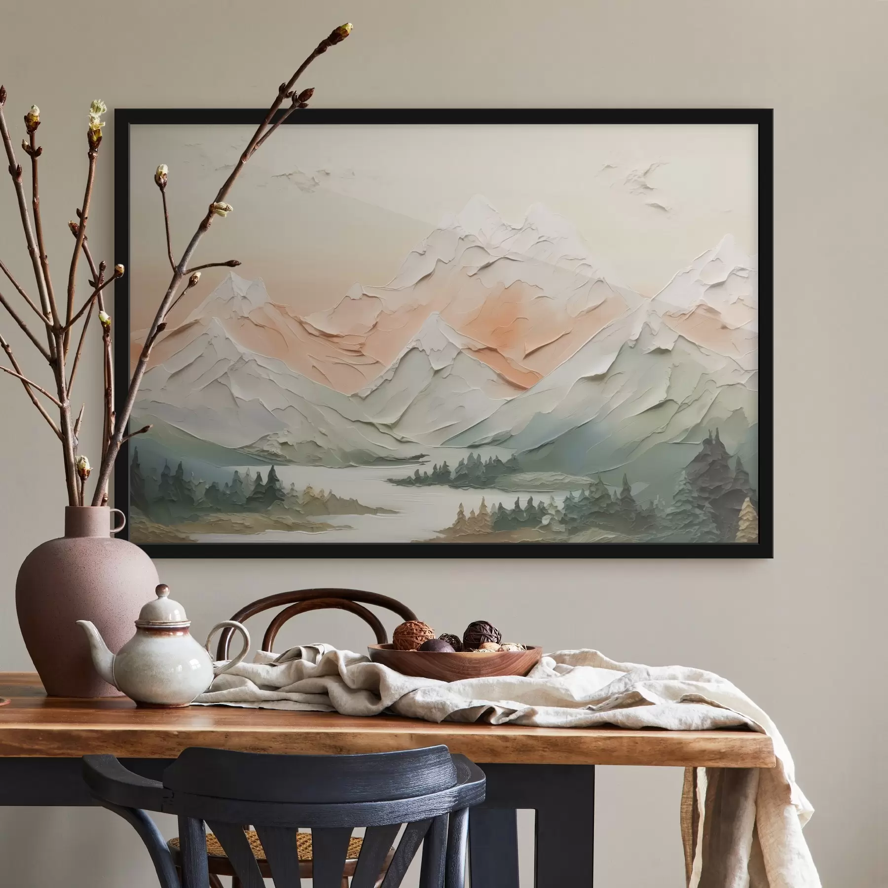 Fototapetai Kalnai prie upės, imituojantys teptuko potėpius f42589