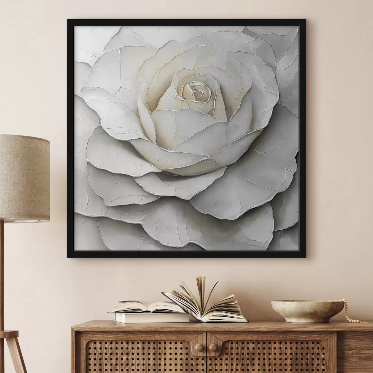 Plakatas Balta rožė aliejinės tapybos stiliumi f42603