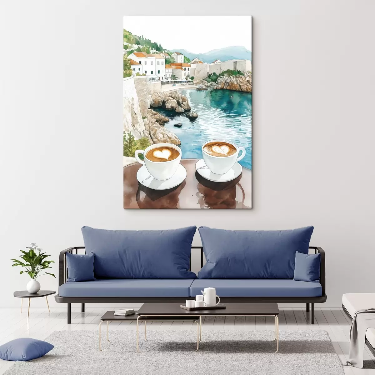 Paveikslėlis Kavos puodeliai prie jūros, akvarelės stilius, Kroatija s42448