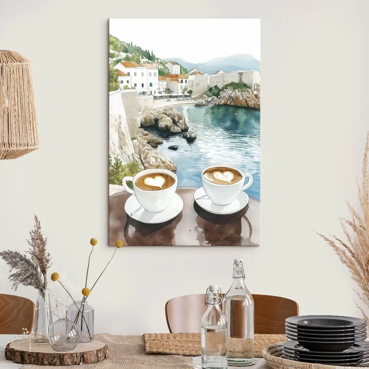 Paveikslėlis Kavos puodeliai prie jūros, akvarelės stilius, Kroatija s42448