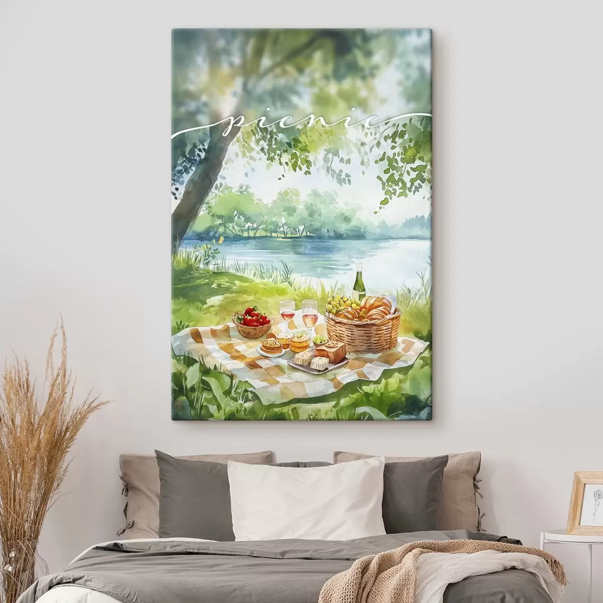 Paveikslėlis Pikniko estetika, vasaros gamta, ežeras, romantiškas, akvarelės stilius s42450