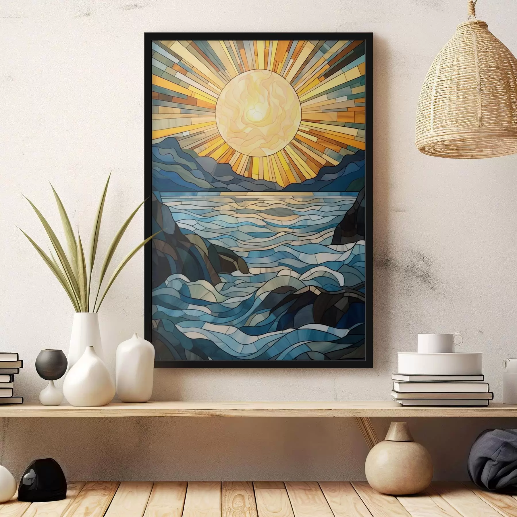 Paveikslėlis Vitražo stiliaus saulė ir bangos f42654