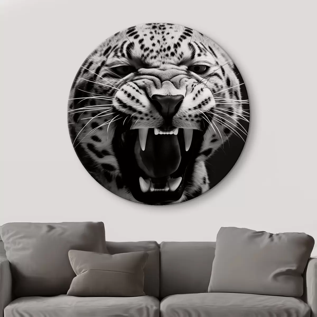 Apvalūs paveikslai Leopardas juodai baltu stiliumi r42646