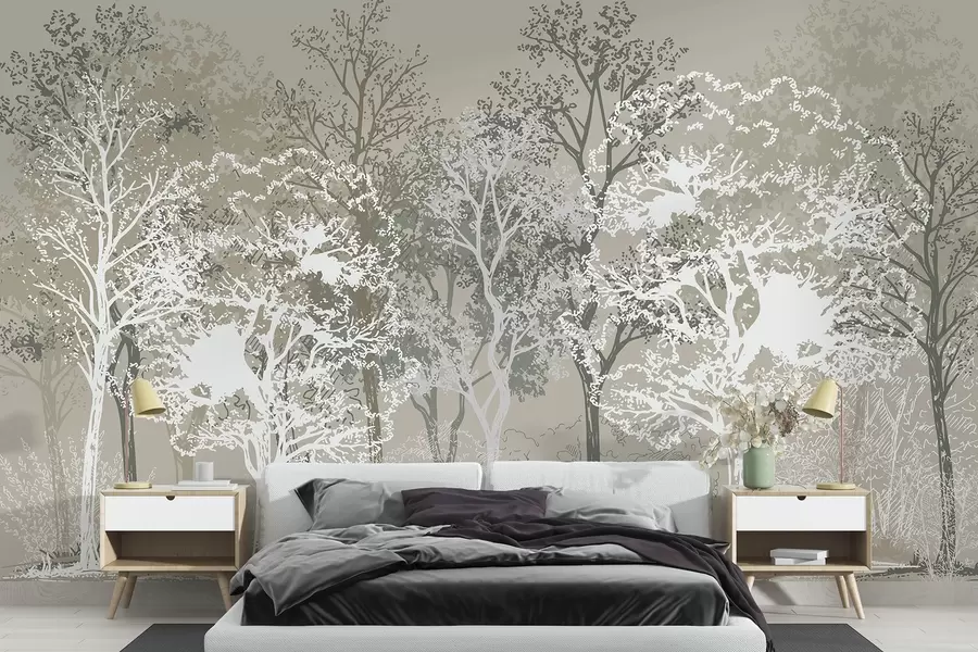 Fototapetai Medžiai miške, minimalizmas, gamta, žalios spalvos paletė  w02930v1