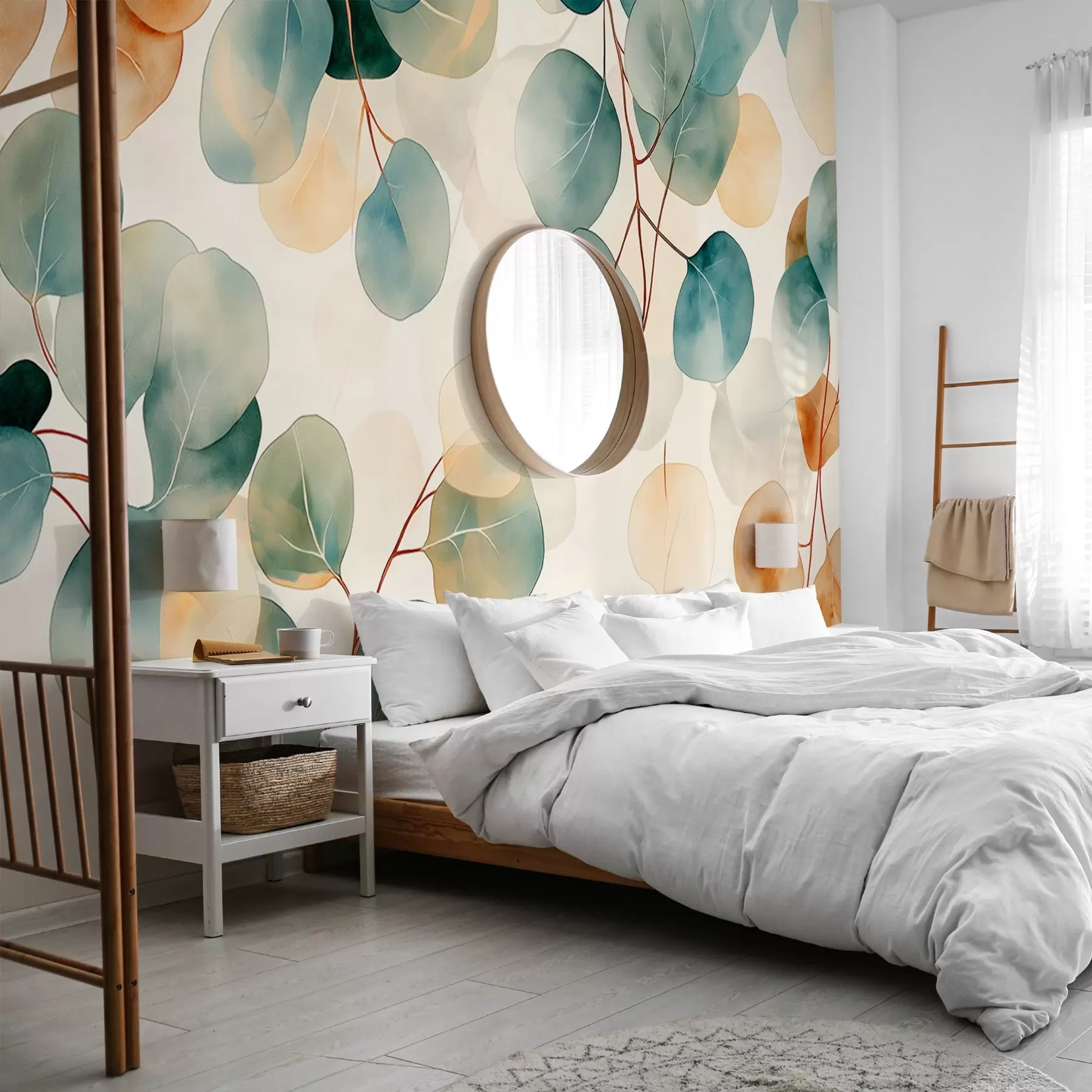 Fototapetai Akvarelės stiliaus eukaliptų piešinys, minkštos pastelinės spalvos, gėlių w02938