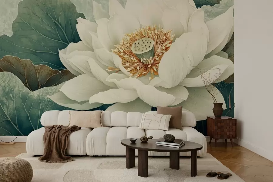 Fototapetai Didelė vandens lelija lapų fone w02905