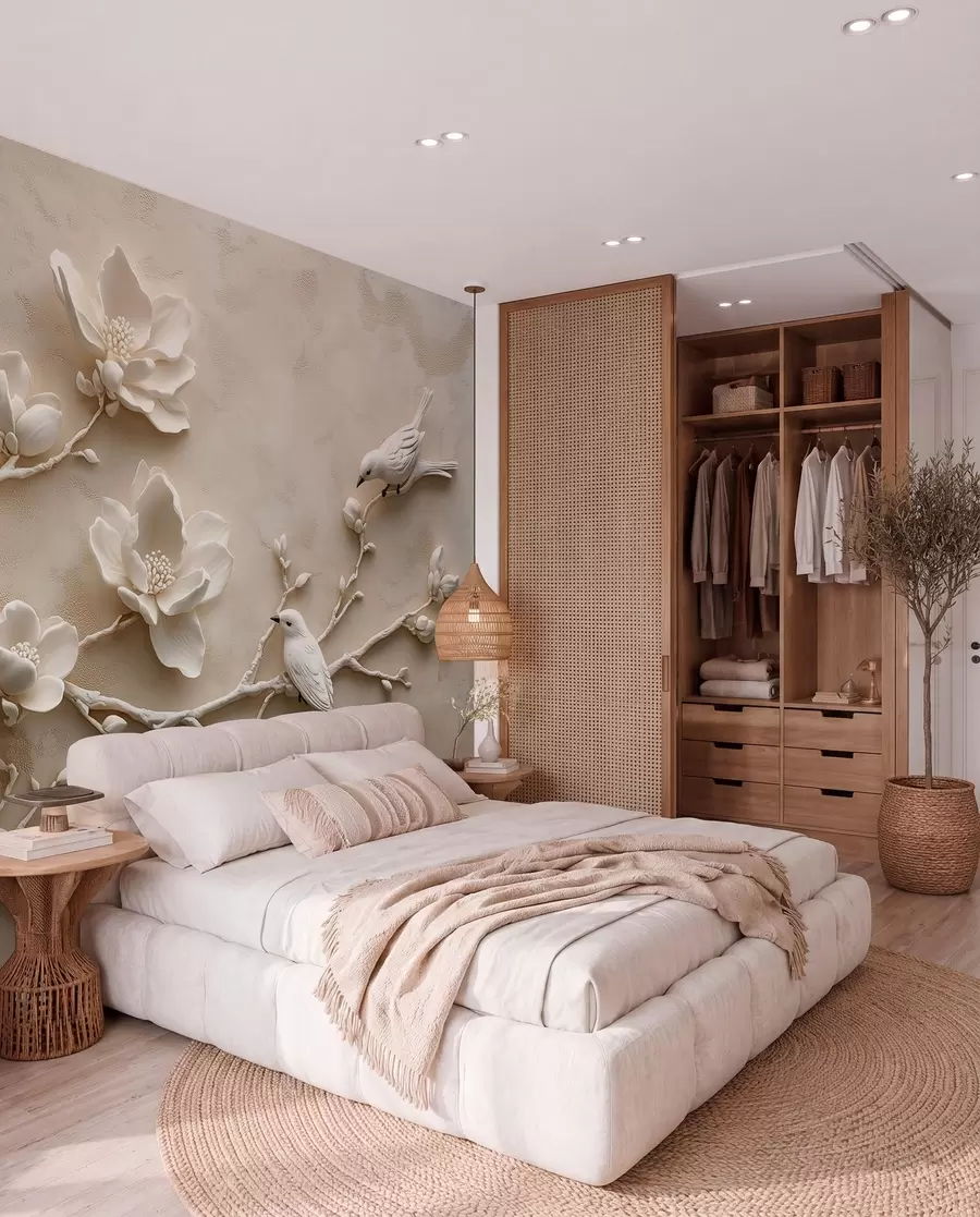 Fototapetai 3D magnolijos šakos su paukščiais w08690