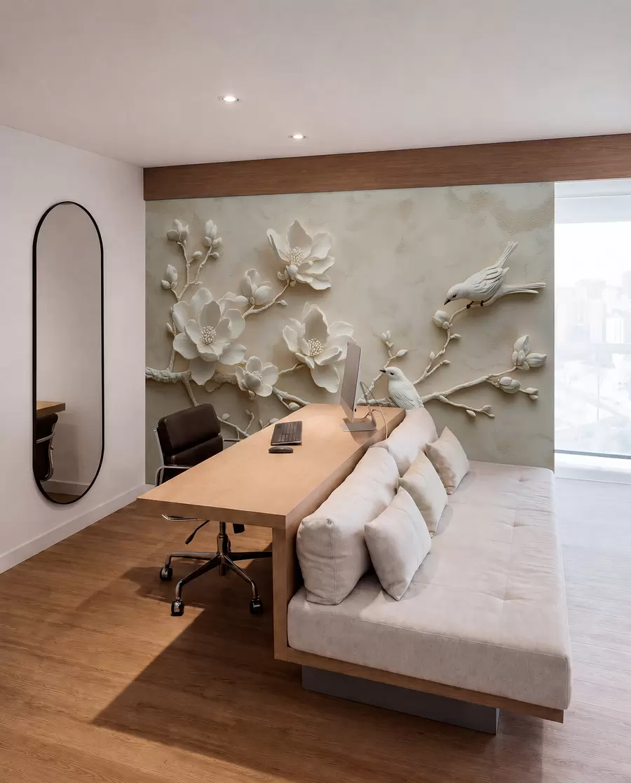 Fototapetai 3D magnolijos šakos su paukščiais w08690