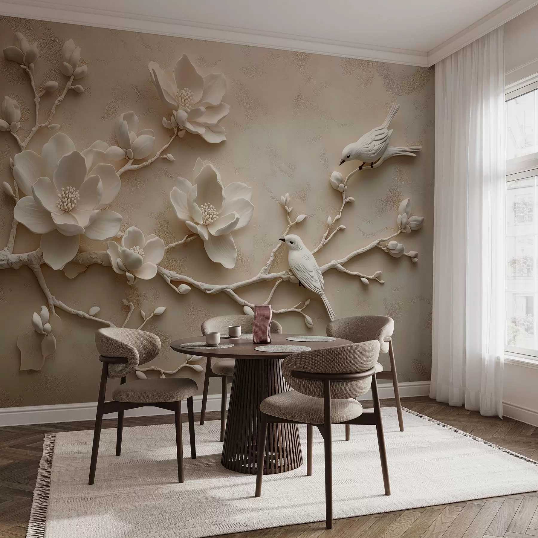 Fototapetai 3D magnolijos šakos su paukščiais w08690 - Uwalls.lt Fototapetai 3D magnolijos šakos su paukščiais w08690