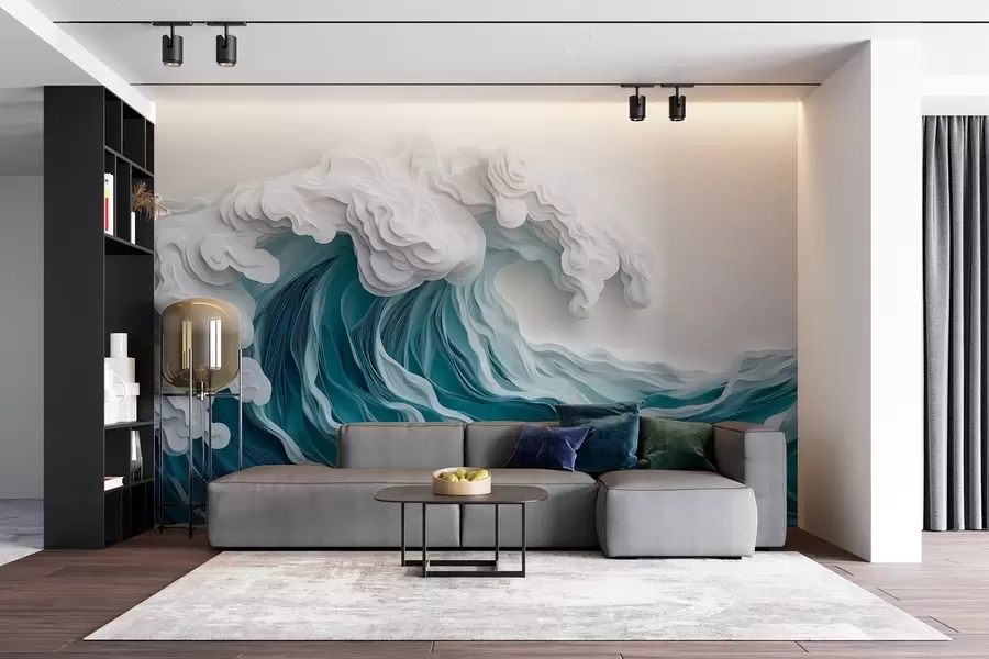 Fototapetai Popieriaus karpinių stiliaus putojanti vandenyno banga w08694