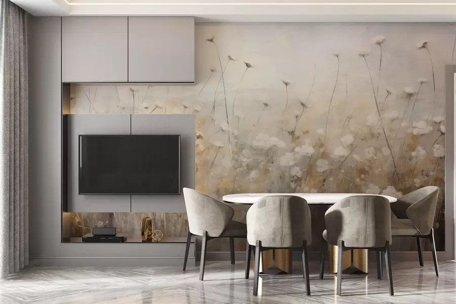 Fototapetai Betoninė siena su gėlėmis grunge stiliumi w02972